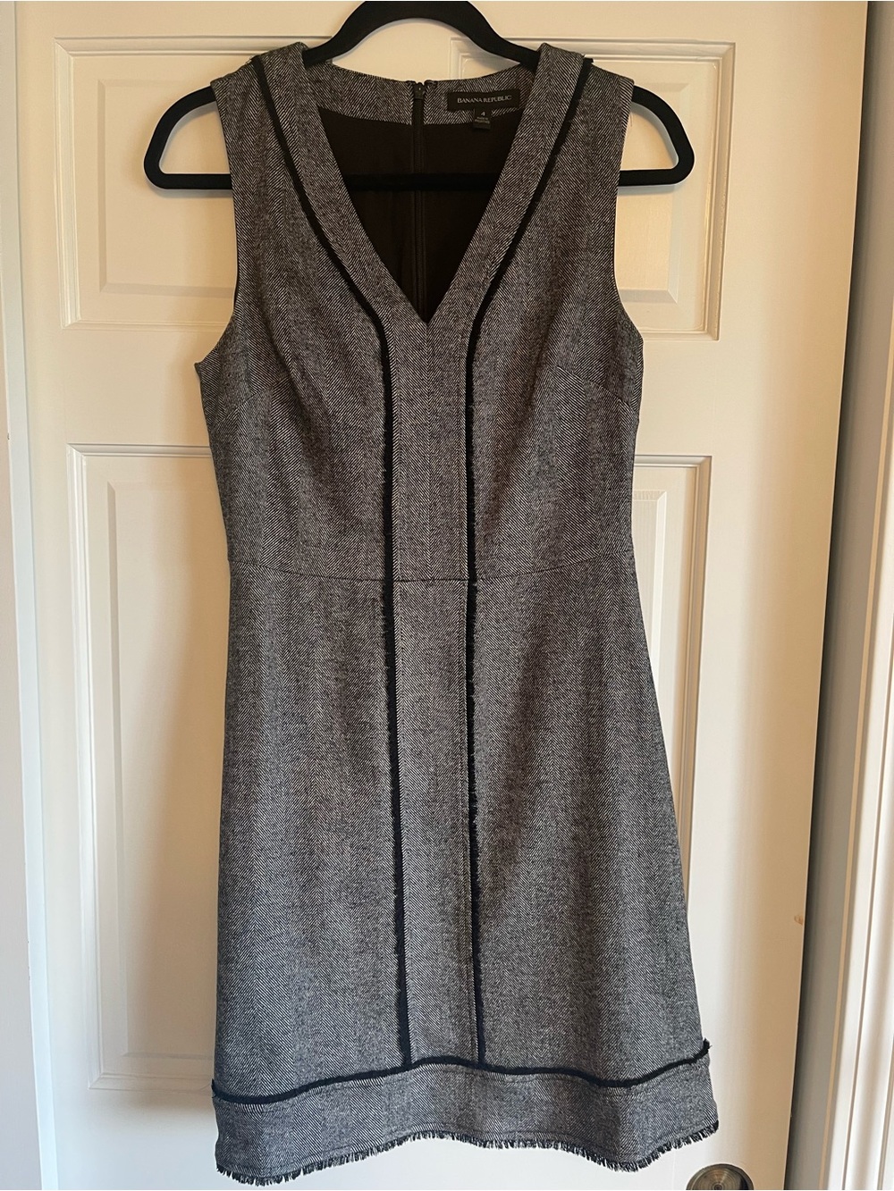 Banana Republic Gray Midi Sheath Dress with Black Trim